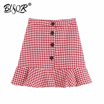 Women Sweet Ruffles Houndstooth Mini Skirt A Line Buttons Plaid Ladies red Skirts Casual Faldas Mujer
Women Sweet Ruffles Houndstooth Mini Skirt A Line Buttons Plaid Ladies red Skirts Casual Faldas Mujer