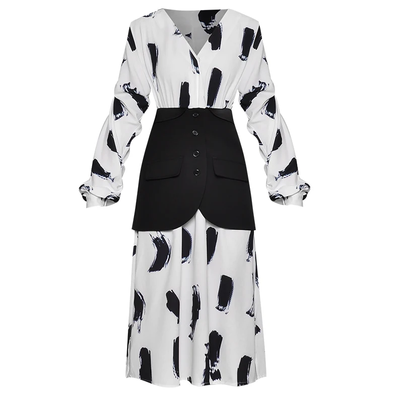 Red RoosaRosee Designer Women Sexy V Neck Long Sleeve Ink Print Elastic Waist Long Sleeve Mid Dress Vintage Vestidos + Wide Belt
Red RoosaRosee Designer Women Sexy V Neck Long Sleeve Ink Print Elastic Waist Long Sleeve Mid Dress Vintage Vestidos + Wide Belt