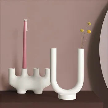 Nordic Ceramic Candlestick White Roman Column Candle Holders Abstract Water Pipe Golden Candle Stand Living Room Home Ornaments 
Nordic Ceramic Candlestick White Roman Column Candle Holders Abstract Water Pipe Golden Candle Stand Living Room Home Ornaments