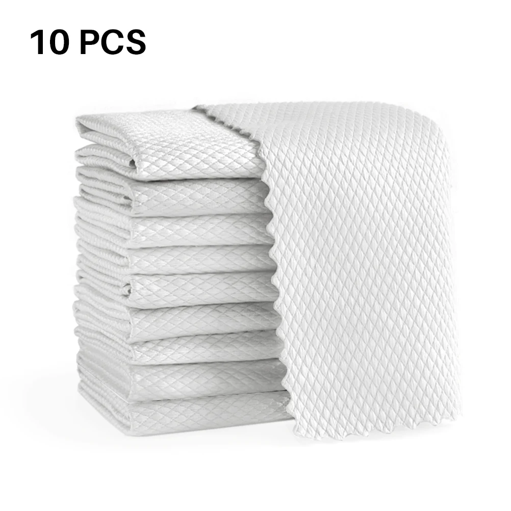 

10Pcs 30x40CM Fish Scale Rags Kitchen Cleaning Towels Super Absorbent Car Cleaning Cloth for Sink Car Glass