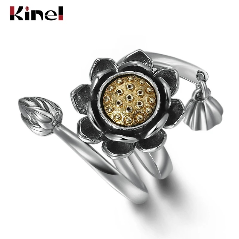 Kinel S925 sterling silver wide ring jewelry hot retro personality tide adjustable multi-turn lotus spinning ring design open
Kinel S925 sterling silver wide ring jewelry hot retro personality tide adjustable multi-turn lotus spinning ring design open