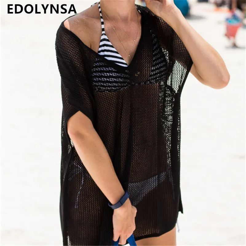 

2019 Beach Cover up V-neck Crochet Pareos Women Swimwear Saida de Praia Beachwear Coverups Canga Robe de Plage Beach Dress #Q328