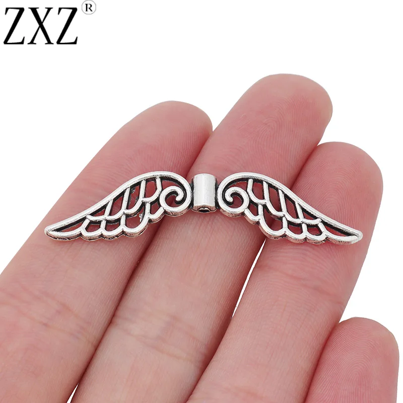 

ZXZ 20pcs Tibetan Silver Large Fairy Angel Wing Spacer Charms Beads for Jewelry Making Accessories 52mm