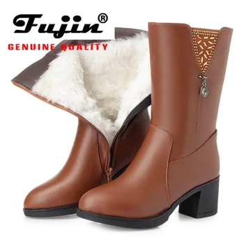 Fujin Snow Boots Genuine Leather Wool Women Fashion Warm Fur Warm Shoes Mid Calf Boots Solid Platform for Women Winter Boots 
Fujin Snow Boots Genuine Leather Wool Women Fashion Warm Fur Warm Shoes Mid Calf Boots Solid Platform for Women Winter Boots