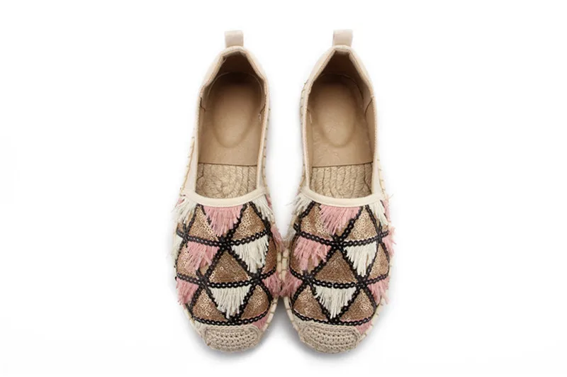 2020 New Spring Summer Women Flat Espadrilles Woven Straw Ladies Flat Microfiber Leather Sequin Fisherman Shoes Woman Size 36-41 (21)