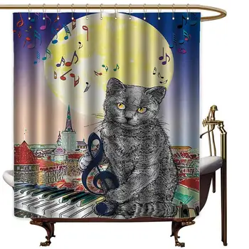 City Bathroom Shower Curtain Musical Notes Cat with The Keyboard on Rooftops in Night Sky Old Town Full Moon Art Print Funny
City Bathroom Shower Curtain Musical Notes Cat with The Keyboard on Rooftops in Night Sky Old Town Full Moon Art Print Funny