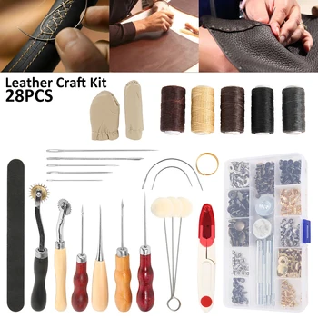 28Pcs Leather Craft Tools Kit Hand Sewing Stitching Punch Carving Work Saddle Accessories
28Pcs Leather Craft Tools Kit Hand Sewing Stitching Punch Carving Work Saddle Accessories
