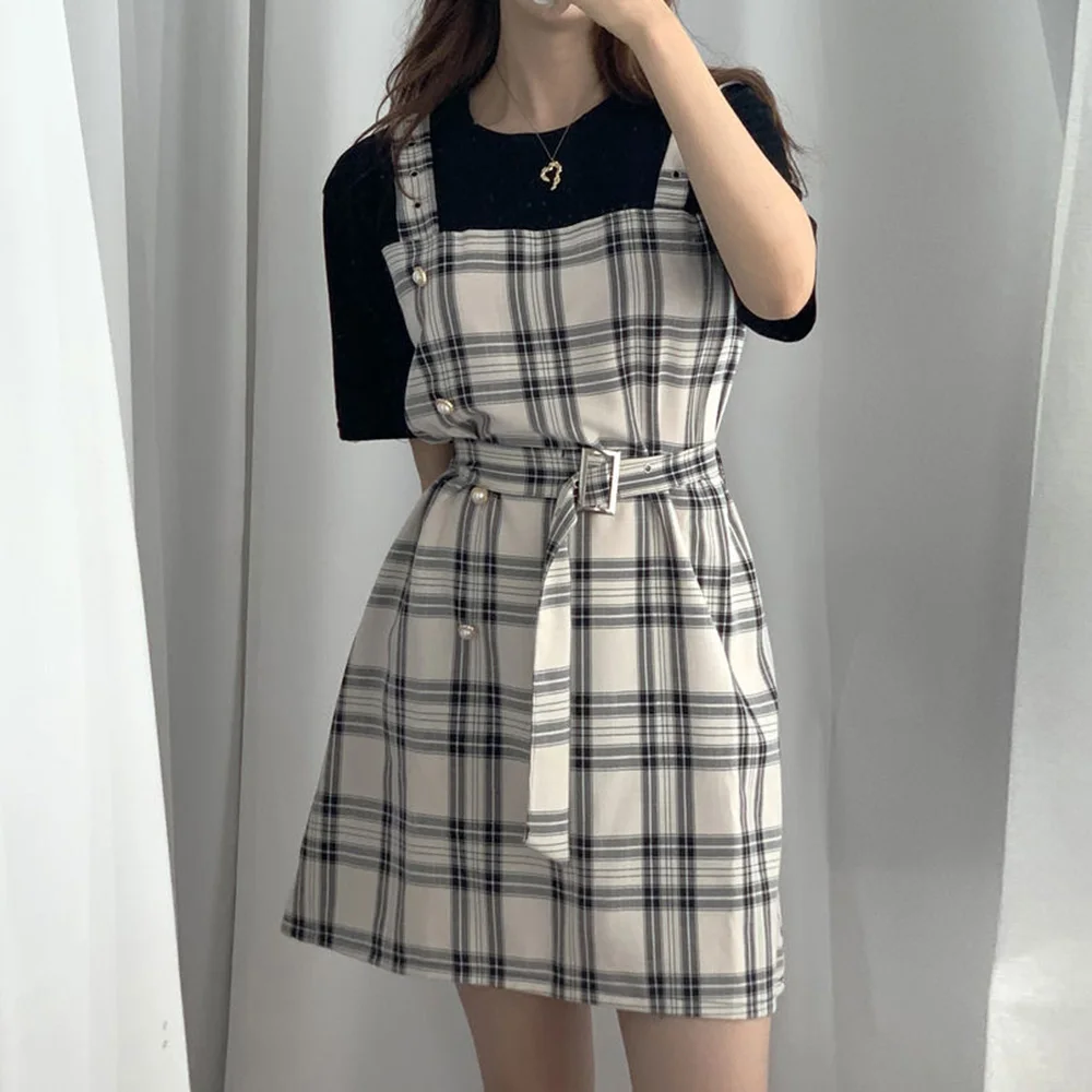 Summer Short Sleeve Women Dress Korean Fashion Fake Two Piece Plaid Patchwork High Waist Belted Retro Sun Dress Preppy Style
Summer Short Sleeve Women Dress Korean Fashion Fake Two Piece Plaid Patchwork High Waist Belted Retro Sun Dress Preppy Style