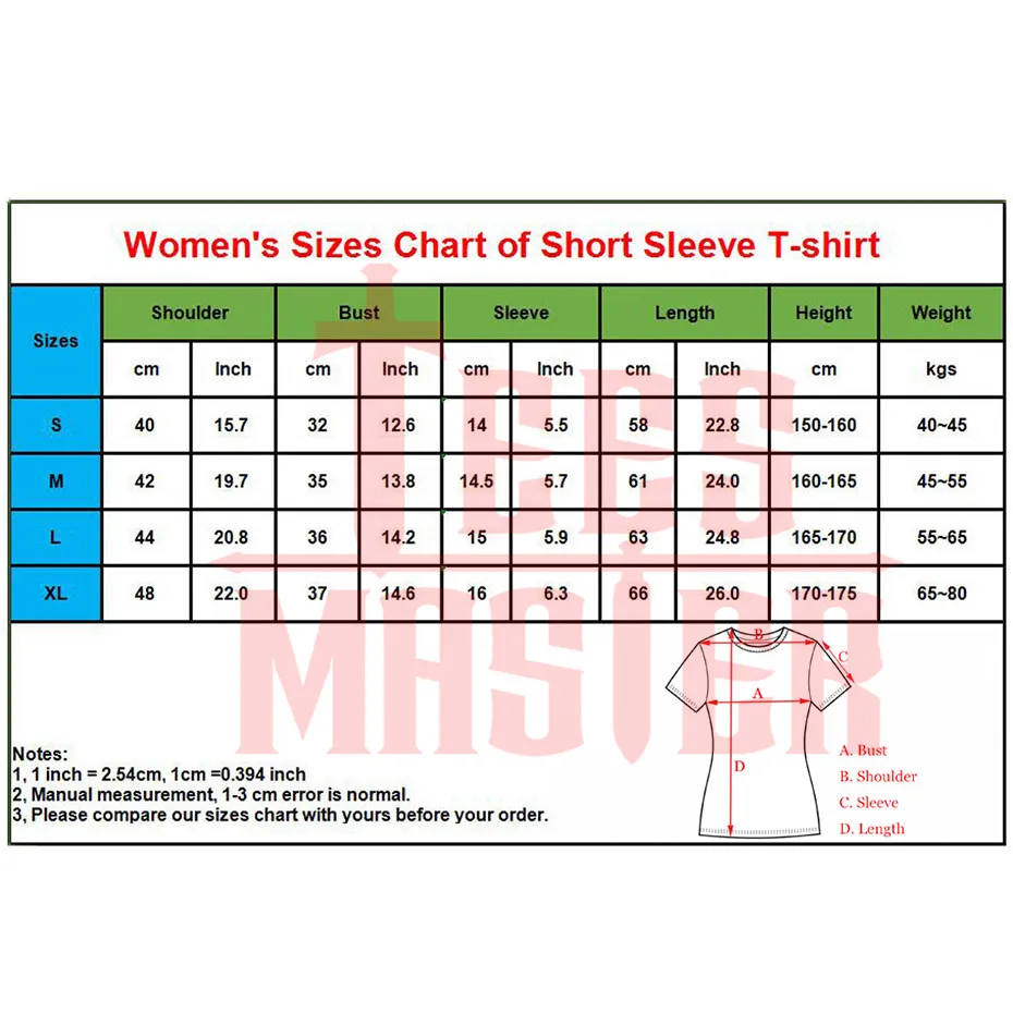 details of womens short sleeve sizes chart