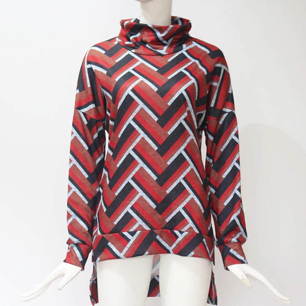 Jaycosin Fashion Casual Lady Long Sleeve Loose Geometric Turtleneck Knitted Sweater Stylish Comfortable Soft Elegant Fit Top