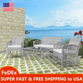 4 Pieces Outdoor Furniture Rattan Chair & Table Patio Set Outdoor Wicker Sofa for Garden Backyard Porch and Poolside 
4 Pieces Outdoor Furniture Rattan Chair & Table Patio Set Outdoor Wicker Sofa for Garden Backyard Porch and Poolside