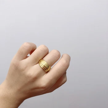GHIDBK Minimalist Textured Irregular Wide Titanium Steel Rings Layered Geometrical Ring Women Statement Ring Jewelry Accessories