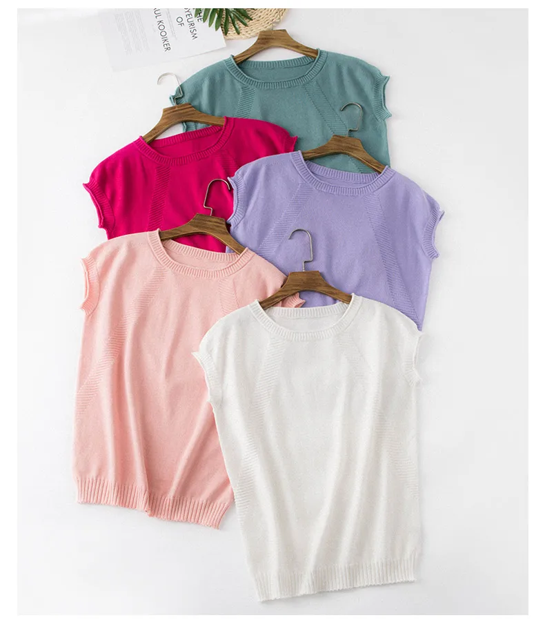 Summer Women's Sweaters fashion O-Neck Short Sleeve Female Pullover 100% Cotton Knitted Tops Soft Health Clothes Pull Femme Cool Summer Women's Sweaters fashion O-Neck Short Sleeve Female Pullover 100% Cotton Knitted Tops Soft Health Clothes Pull Femme Cool