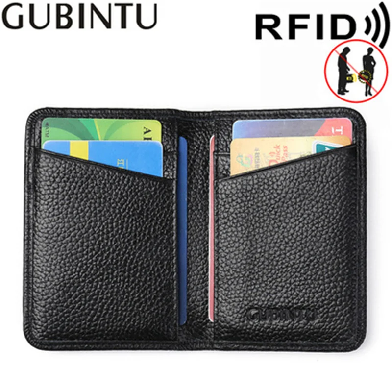 

GUBINTU Slim Men's Wallet ID/Credit Card Holder Bifold Wallet RFID Blocking Fashion Card Holder 100% Genuine Leather Purse Men