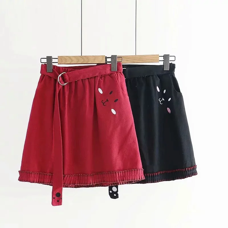 Japanese-style Mori Girl Line Hipster Hem Revers Embroidered Cat Face High-waisted Lace-up GIRL'S Short Skirt Skirt
Japanese-style Mori Girl Line Hipster Hem Revers Embroidered Cat Face High-waisted Lace-up GIRL'S Short Skirt Skirt