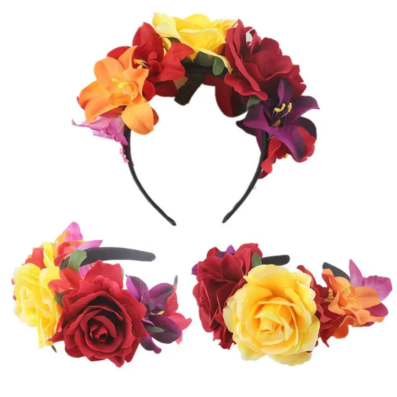 Women Day of The Dead Headband Artificial Contrast Color Rose Flower Crown with Fake Stamen Mexican Halloween Festival Headpiece
Women Day of The Dead Headband Artificial Contrast Color Rose Flower Crown with Fake Stamen Mexican Halloween Festival Headpiece