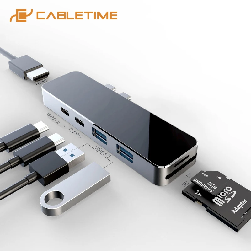 CABLETIME USB C HUB Type-C to HDMI 4K SD/TF Card Reader USB3.0 Thunderbolt 3 Port Multi Hub for Macbook Air Multi Devices C297
CABLETIME USB C HUB Type-C to HDMI 4K SD/TF Card Reader USB3.0 Thunderbolt 3 Port Multi Hub for Macbook Air Multi Devices C297