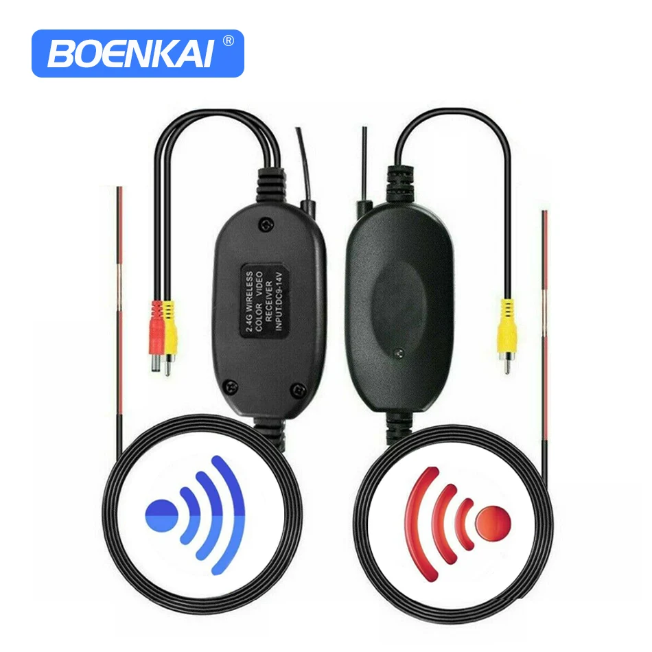 

Boenkai 2.4GHz Car Wireless RCA Video Transmitter Receiver Kit For Car Parking Backup Cam DVD Monitor Rear View Camera