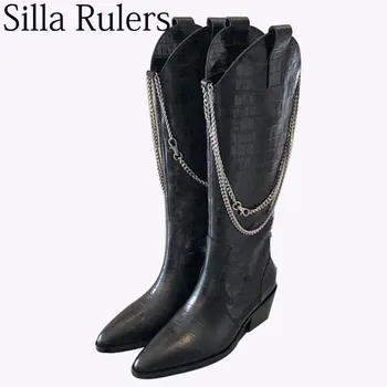 Silla Rulers 2019 fashion chain western boots woman pointed toe knee high boots woman genuine leather Knight boots women
Silla Rulers 2019 fashion chain western boots woman pointed toe knee high boots woman genuine leather Knight boots women