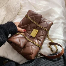 

Fashion Quilted Crossbody Bags for Women Designer Padded Handbags Luxury Soft PU Chains Shoulder Bag Female Square Tote Clutch