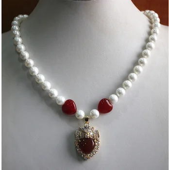 women Fashion 8mm white shell pearl mixed red heart necklace+ red crystal plate
women Fashion 8mm white shell pearl mixed red heart necklace+ red crystal plate