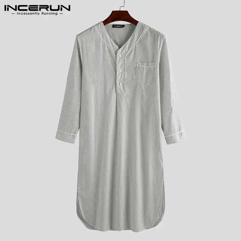 رداء نوم رجالي قطني أنيق من incerun بأكمام طويلة فضفاضة سادة سادة سادة رداء منزلي رداء نوم مريح أردية zawem