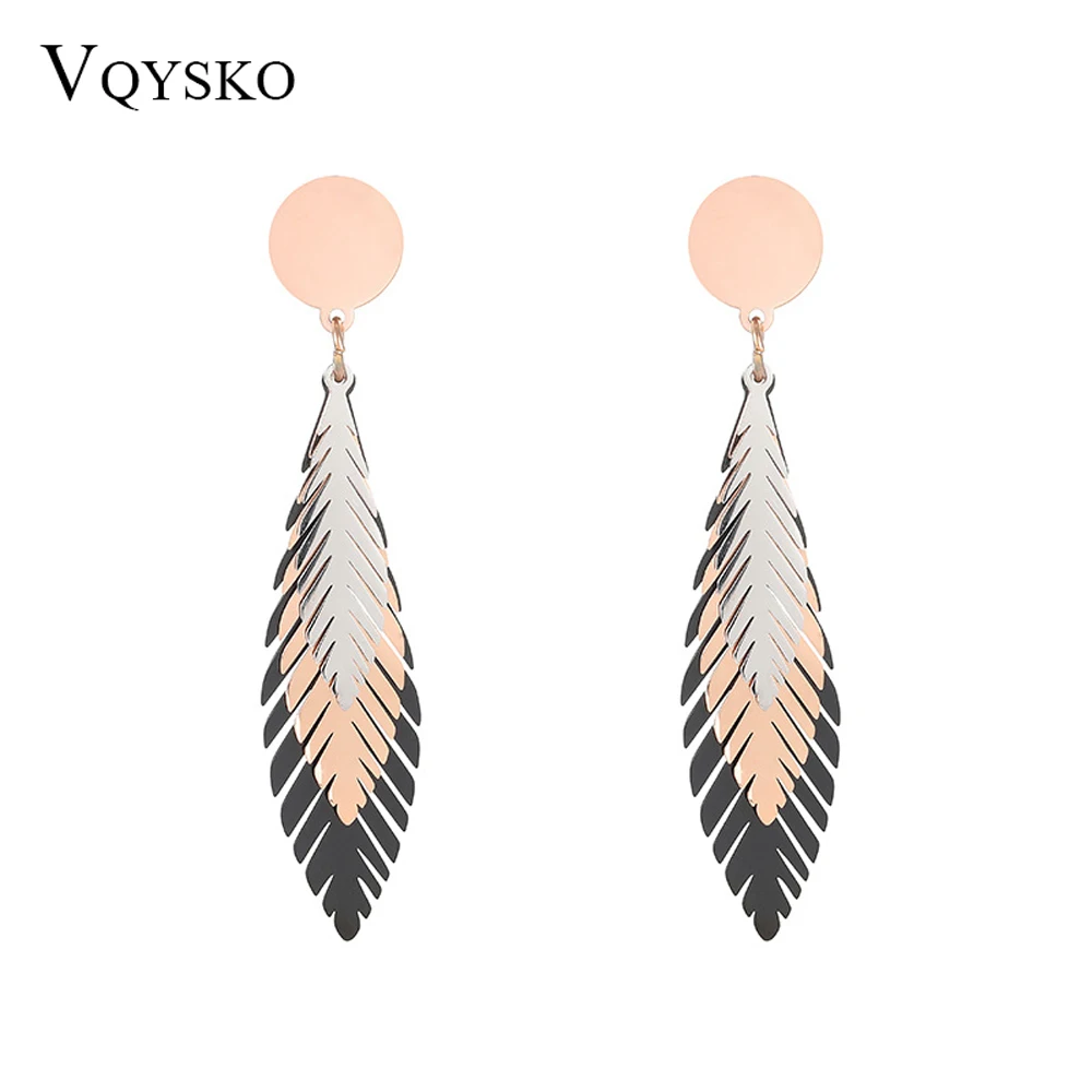 Fashion Woman Stainless Steel Black/Silver/Rose gold Leaves Stud Earrings Bohemia Three-tones Tassel Jewelry For Women Kolczyki
Fashion Woman Stainless Steel Black/Silver/Rose gold Leaves Stud Earrings Bohemia Three-tones Tassel Jewelry For Women Kolczyki