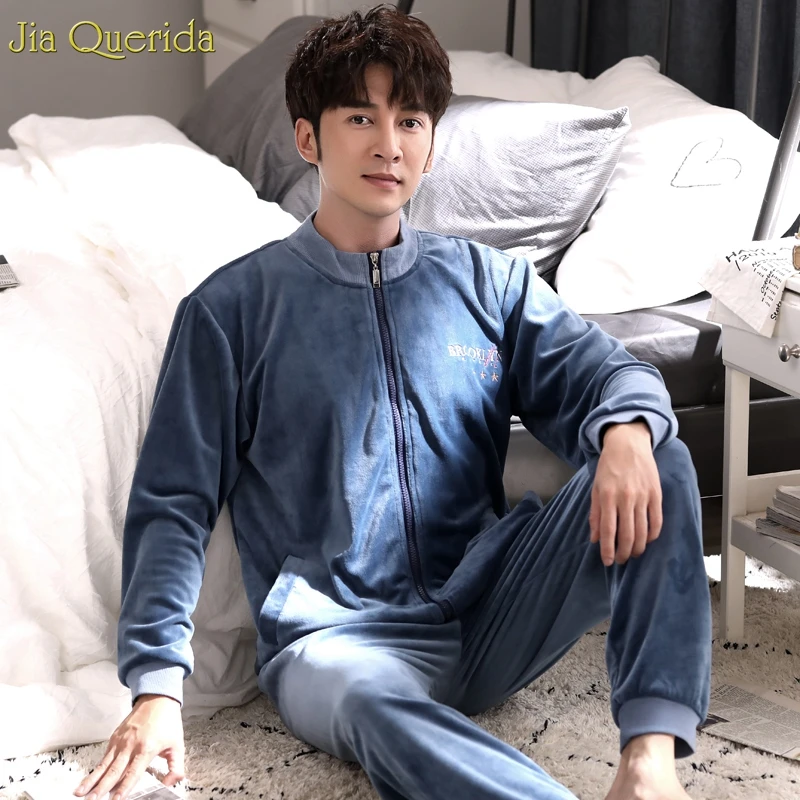 Фото Мужская пижама большого размера зимняя Домашняя одежда качественная бархатная