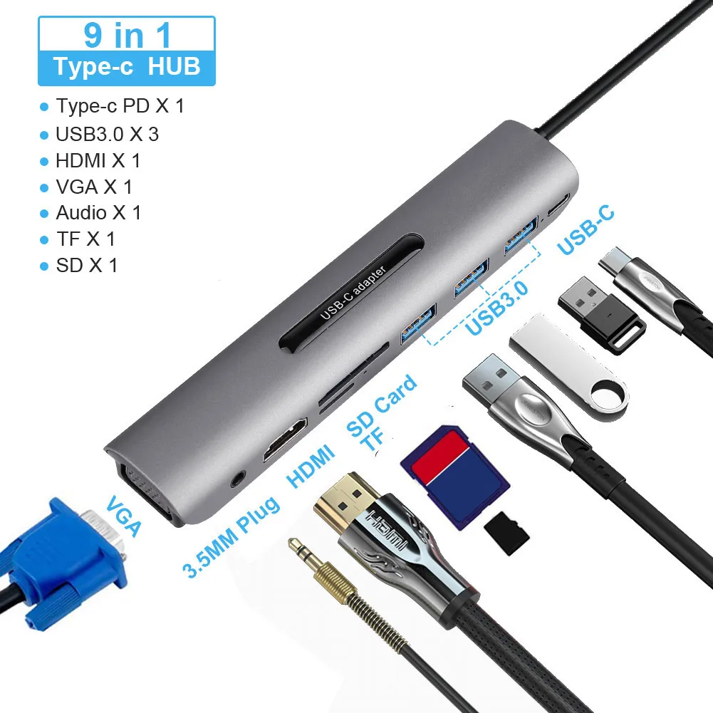 USB HUB C HUB to Multi USB 3.0 HDMI Adapter Dock for MacBook Pro Accessories USB-C Type C 3.0 Splitter 9 Port USB C HUB
USB HUB C HUB to Multi USB 3.0 HDMI Adapter Dock for MacBook Pro Accessories USB-C Type C 3.0 Splitter 9 Port USB C HUB