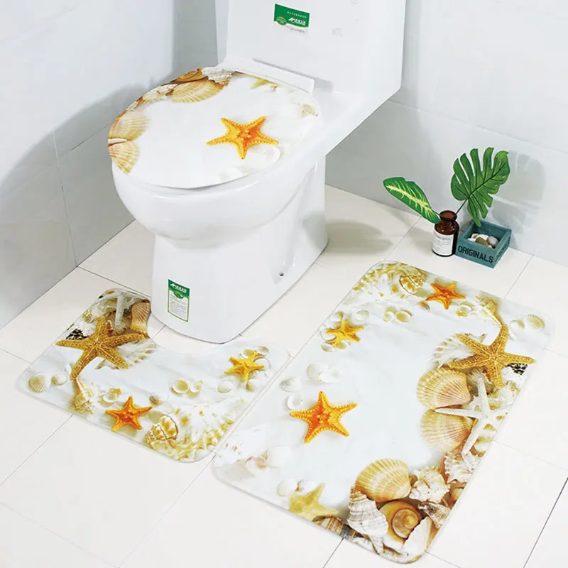 Микрофибра Туалет коврики 3 шт. коврик для ванной комнаты Набор в виде ракушки