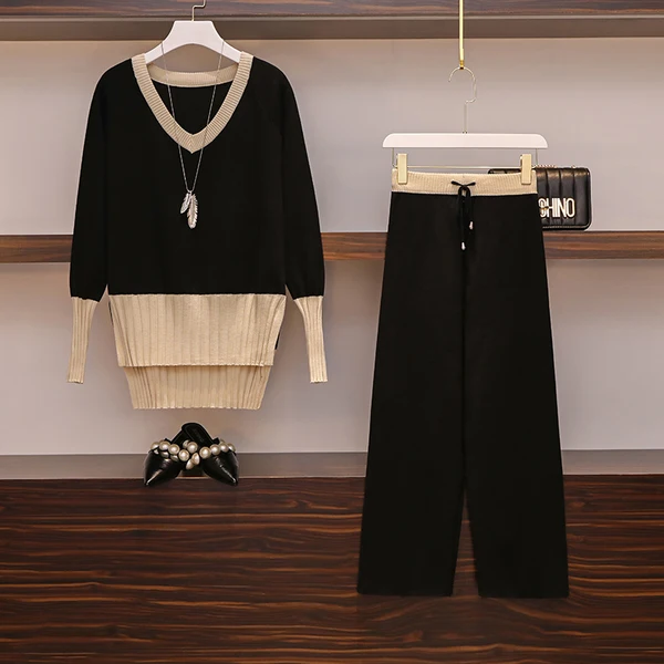 Women 2019 Autumn casual fashion Loose Hit color V-Neck Long sleeve Knitted Tops + Elastic Waist Wide-legged pants Suits
Women 2019 Autumn casual fashion Loose Hit color V-Neck Long sleeve Knitted Tops + Elastic Waist Wide-legged pants Suits