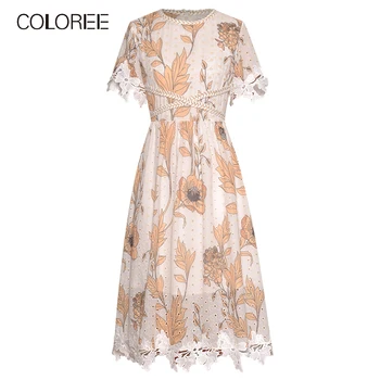 Summer Runway Designer Dress Women 2020 Vintage O-neck Short Sleeve Printed Lace Patchwork Midi Dress Female
Summer Runway Designer Dress Women 2020 Vintage O-neck Short Sleeve Printed Lace Patchwork Midi Dress Female