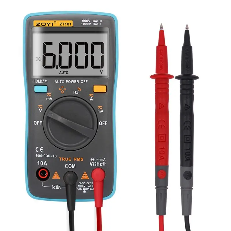 ZOYI ZT101 Digital Multimeter Backlight A-C/D-C Ammeter 6000 counts Backlight G88A
ZOYI ZT101 Digital Multimeter Backlight A-C/D-C Ammeter 6000 counts Backlight G88A