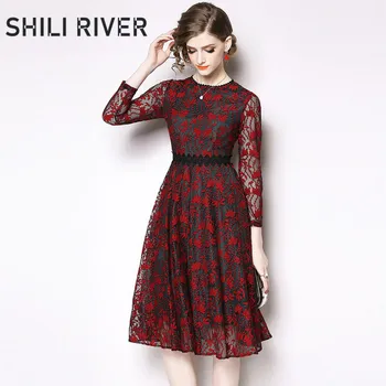 New spring autumn lace midi dress for women a line long sleeve slim cute elegant print flower floral pleated dresses vintage red
New spring autumn lace midi dress for women a line long sleeve slim cute elegant print flower floral pleated dresses vintage red