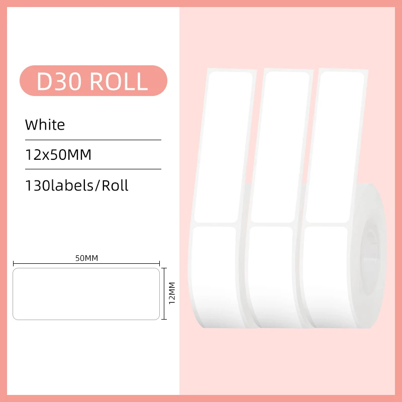 

Phomemo White Adhesive Label Tape for D30 Thermal Label Maker 12 X 50mm(1/2" X 5/4") Phomemo Thermal Printer Paper 130pcs 3 Roll