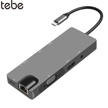 tebe 9-in-1 Type-C Docking Station Hub Type C to 4K HD HDMI VGA Gigabit Network SD Card Slot With 3.5mm Audio Jack Adapter
tebe 9-in-1 Type-C Docking Station Hub Type C to 4K HD HDMI VGA Gigabit Network SD Card Slot With 3.5mm Audio Jack Adapter