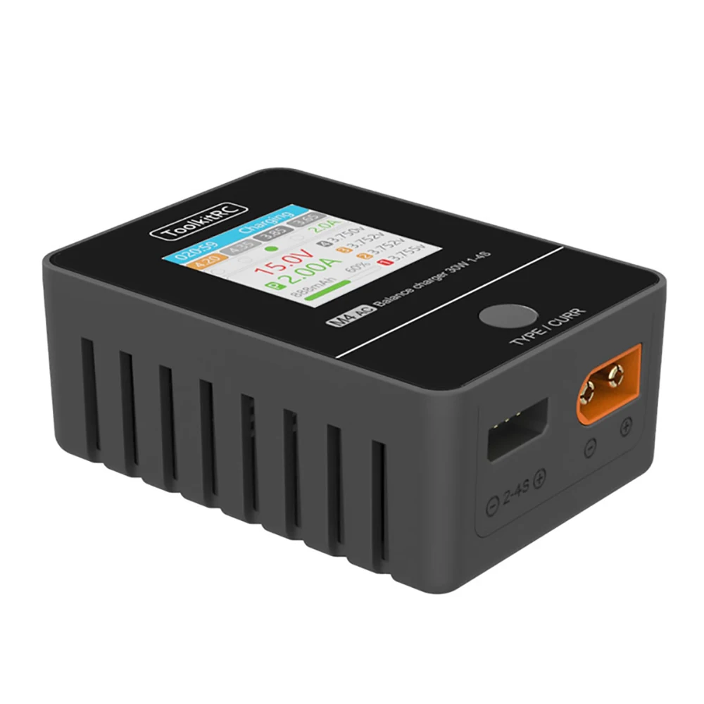 ToolkitRC M4AC 30 Вт LiPO LiFE LiHV Компактное зарядное устройство переменного тока 1-4S XT30/ XT60