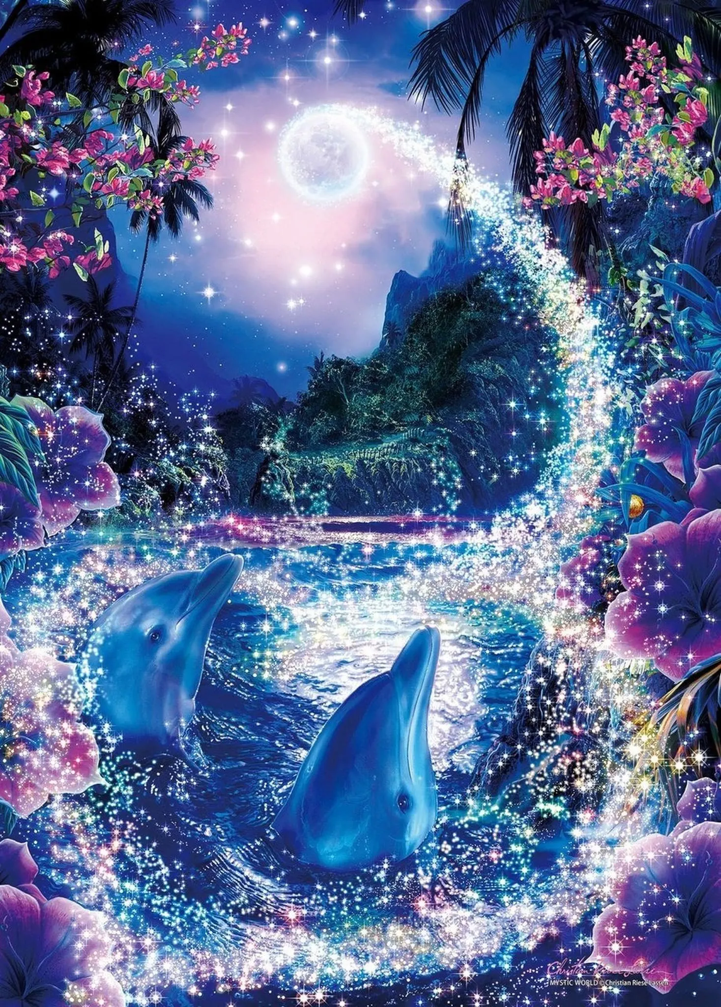 JMINE Div 5D Dolphin Moon Mountain Full Diamond Painting cross stitch kits art High Quality Animal 3D paint by diamonds | Дом и сад