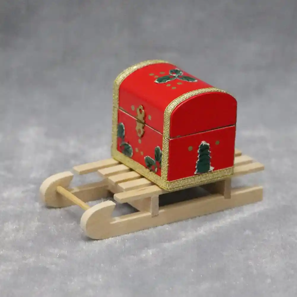 kids 1/12 mini wooden sleigh gift box model toys diy christmas