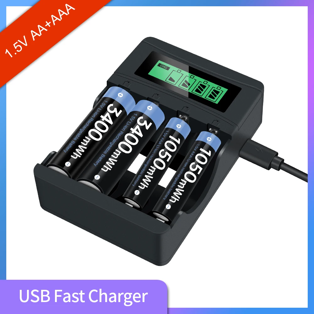 1.5v AA Battery Charger with LCD Display Smart for Lithium Li-ion Rechargeable AAA | Электроника