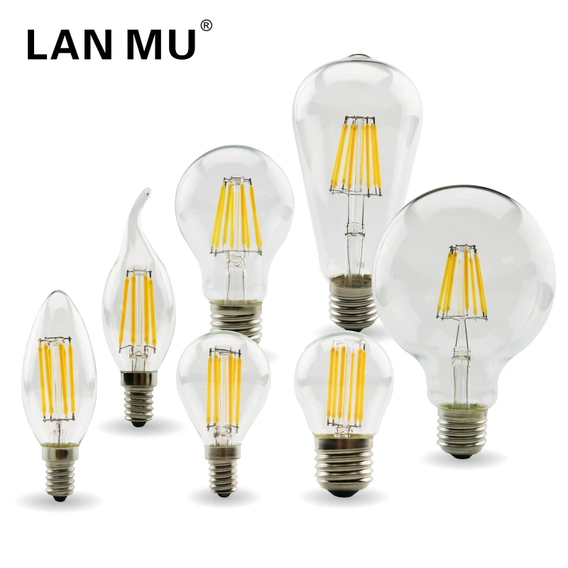 

2W 4W 6W 8W E27 E14 Retro Edison LED Filament Bulb Lamp 220V-240V Light Bulb C35 G45 A60 ST64 G80 G95 G125 Glass Vintage Bulb