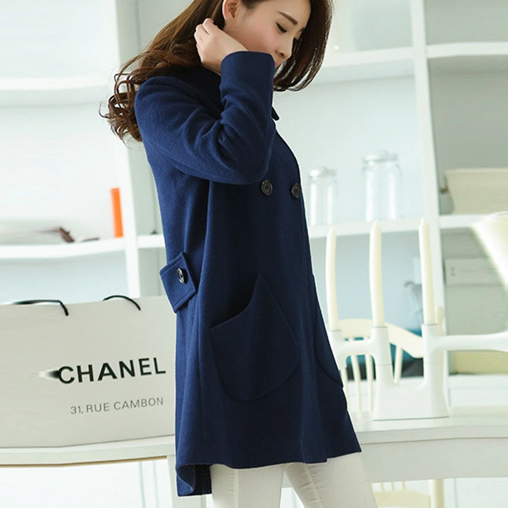 CHAMSGEND New Petite Wool Coat Female Autumn Winter Woolen Coat 2019 Ladies Long Cloak Waisted Overcoat Plus Size 1004