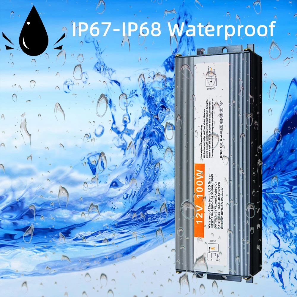 

IP67 Waterproof Switching Power Supply Transformer AC 110V~220V To DC 12V 24V Lighting Driver 30W 50W 100W 200W For LED Strip