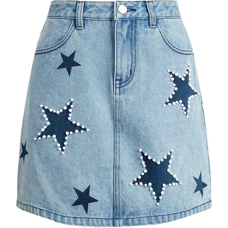 plus size 2XL Fashion Beading Stars Print Mini Skirt Women High Waist Blue Jeans Summer Casual A-line Denim Skirt
plus size 2XL Fashion Beading Stars Print Mini Skirt Women High Waist Blue Jeans Summer Casual A-line Denim Skirt