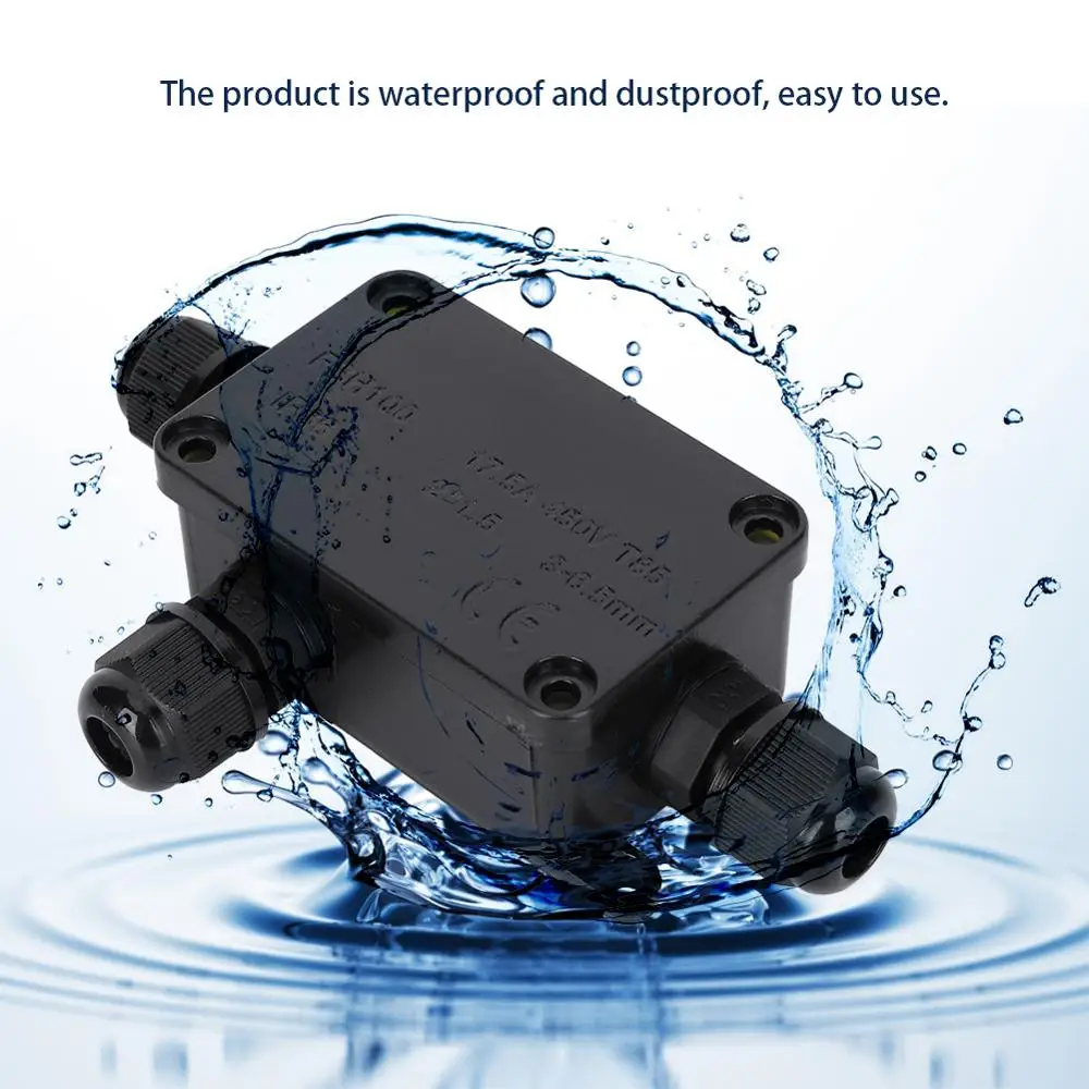 IP66 Waterproof Terminal Junction Box Black PC Mini 1 in 2 out for Outdoors 3-6.5mm Cable Distribution Box
IP66 Waterproof Terminal Junction Box Black PC Mini 1 in 2 out for Outdoors 3-6.5mm Cable Distribution Box