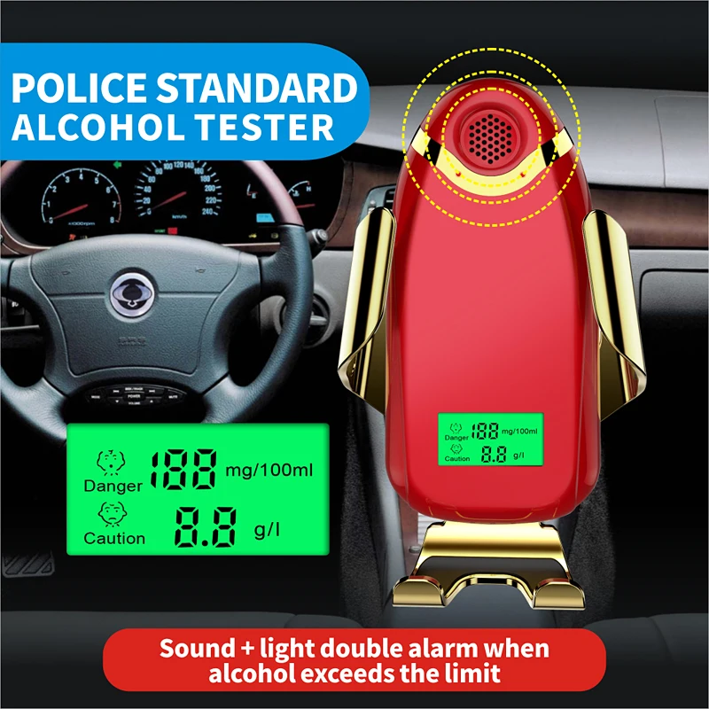 2 in 1 Non-Contact Alcohol Breath Tester with Digital Display Screen USB Rechargeable with 15W Qi Fast Phone Wireless Charger
2 in 1 Non-Contact Alcohol Breath Tester with Digital Display Screen USB Rechargeable with 15W Qi Fast Phone Wireless Charger
