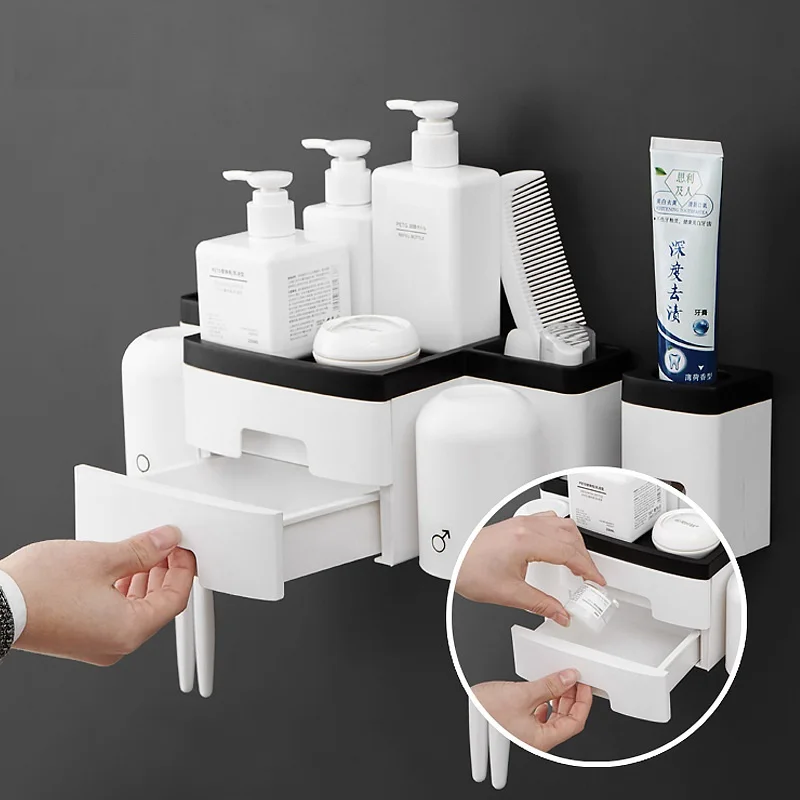 New Toothbrush Holder with Toothpaste Squeezer with Cups for 2 3 4Persons with Drawers for Bathroom Storage Nail Free Mount
New Toothbrush Holder with Toothpaste Squeezer with Cups for 2 3 4Persons with Drawers for Bathroom Storage Nail Free Mount