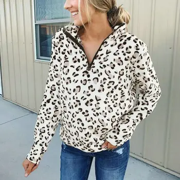 Fashion Casual Women Leopard Print Zipper Stand Collar Long Sleeve Blouse Top
Fashion Casual Women Leopard Print Zipper Stand Collar Long Sleeve Blouse Top