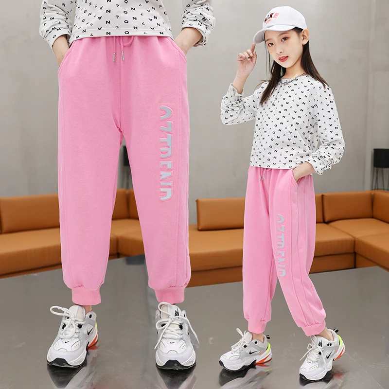 

Spring-fall girls ankle-length 4-15Y big Girl causal red pants fashionable teenage school wear children clothes casual pants