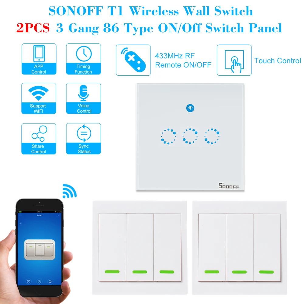 SONOFF T1 2 Gang Smart WiFi Wall Light Switch 433MHz RF/APP/Touch Control Timer UK Panel Compatible with Google Home
SONOFF T1 2 Gang Smart WiFi Wall Light Switch 433MHz RF/APP/Touch Control Timer UK Panel Compatible with Google Home